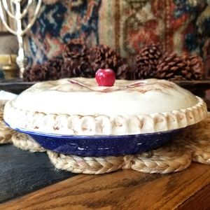 Vintage Cherry Pie Keeper Pie Plate, Ceramic 10"